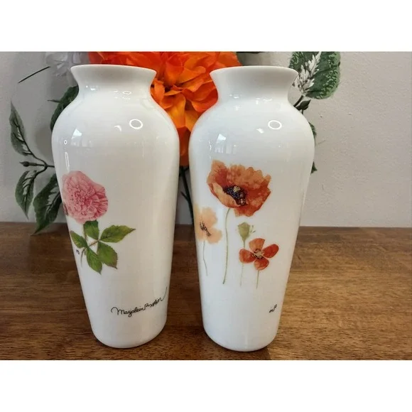 Marjolein Bastin Floral Porcelain Vase Set Roses Poppies Botanical Art - Picture 5 of 12